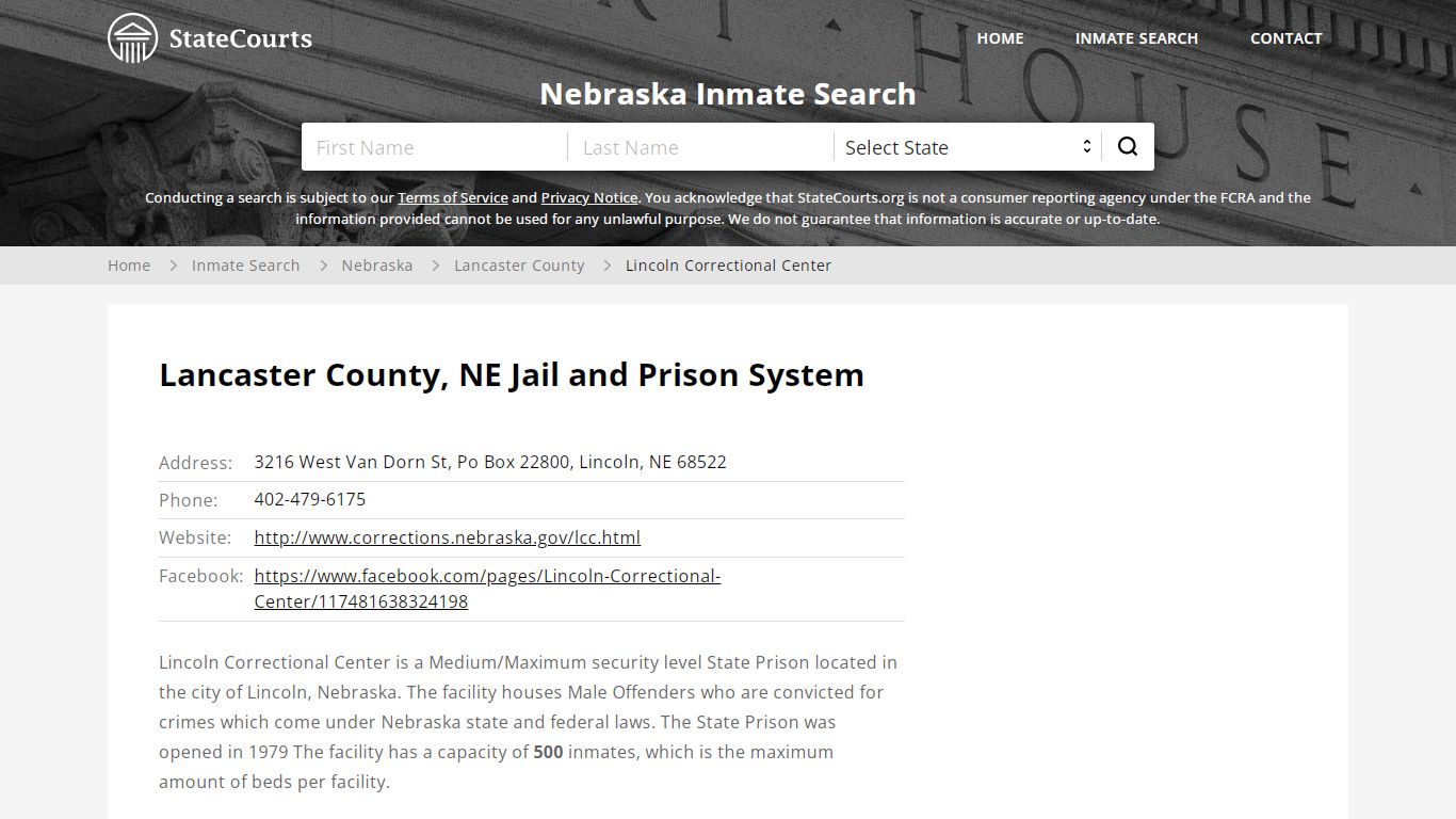 Lincoln Correctional Center Inmate Records Search, Nebraska - StateCourts