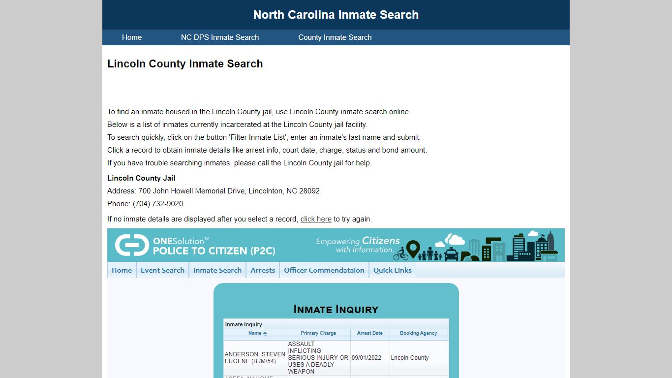 Lincoln County Inmate Search